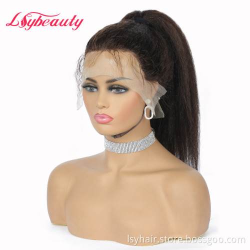 Lsy Mongolian Kinky Straight Wigs Lace Front Human Hair Cabelos HD Transparent Full Lace Kinky Straight Wig Units For Sale